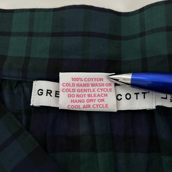 Gretchen Scott Blouse Womens Sz Large Blue Green Plaid Peasant 3/4 Sleeve Cotton - Picture 12 of 12